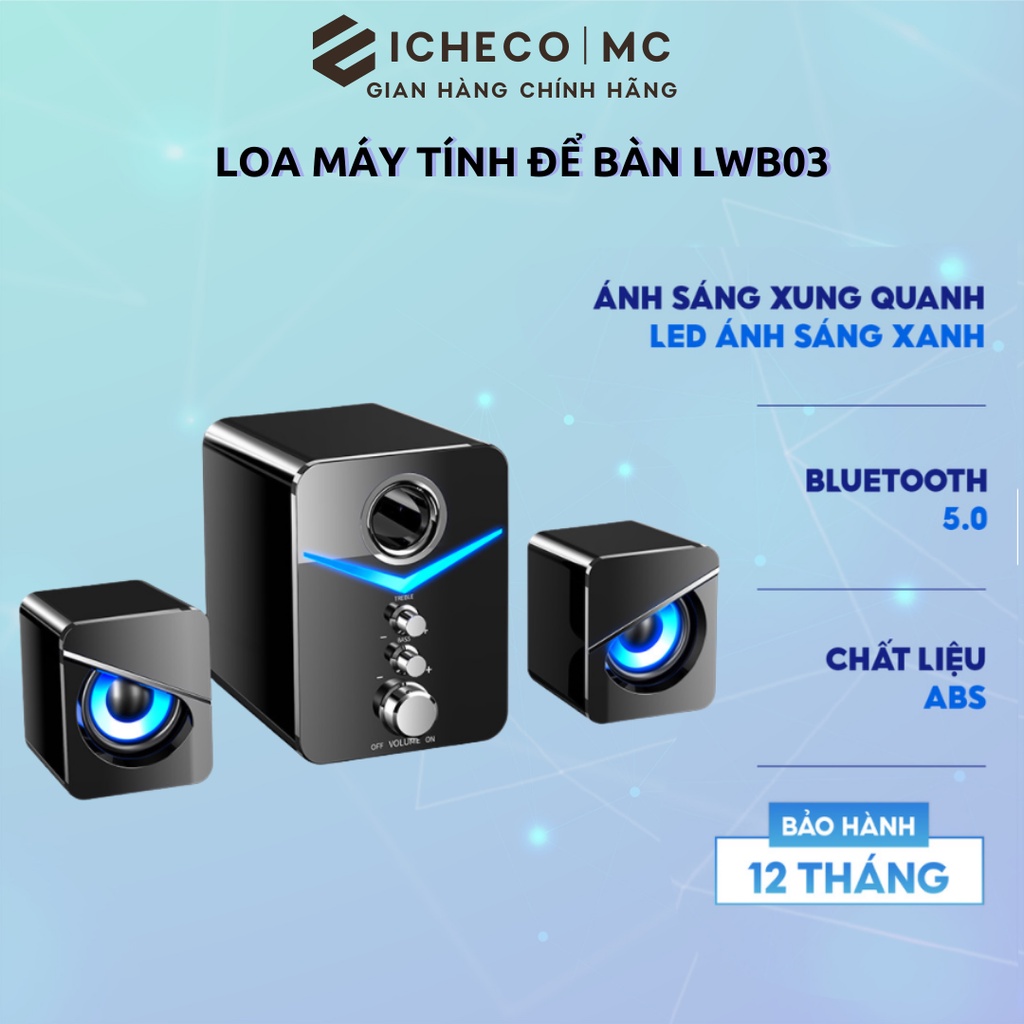 Loa máy tính để bàn bluetooth ICHECO LWB03 super bass đèn led cho vi tính, laptop, PC
