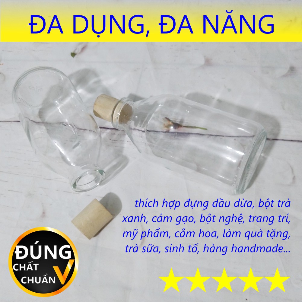 HŨ CHAI LỌ THỦY TINH 300ML NÚT BẦN GỖ ĐỰNG NƯỚC ÉP SINH TỐ TRÀ SỮA CAFE NGŨ CỐC CÁM GẠO DẦU DỪA CÁC LOẠI HẠT QUÀ TẶNG