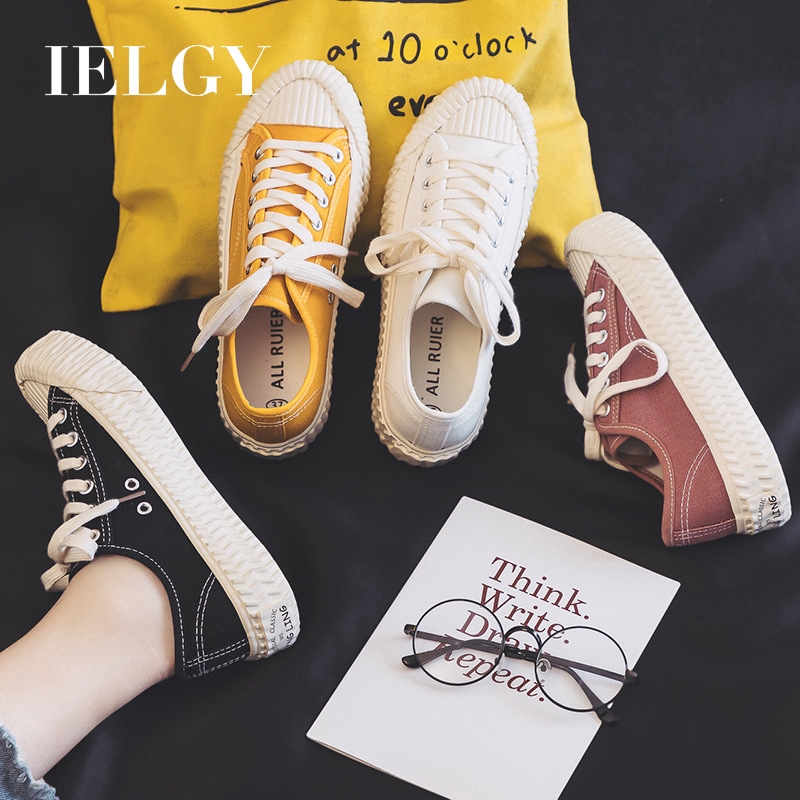 Giày thể thao IELGY vải canvas màu trắng dễ phối đồ thời trang Hàn Quốc dành cho nữ