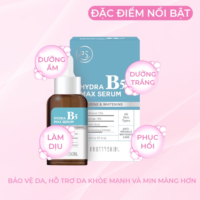 Tinh Chất Serum Phục Hồi, Dưỡng Trắng B5 Hydra B5 Max Serum Repairing &amp; Whitening Prettyskin Hàn Quốc 50ml