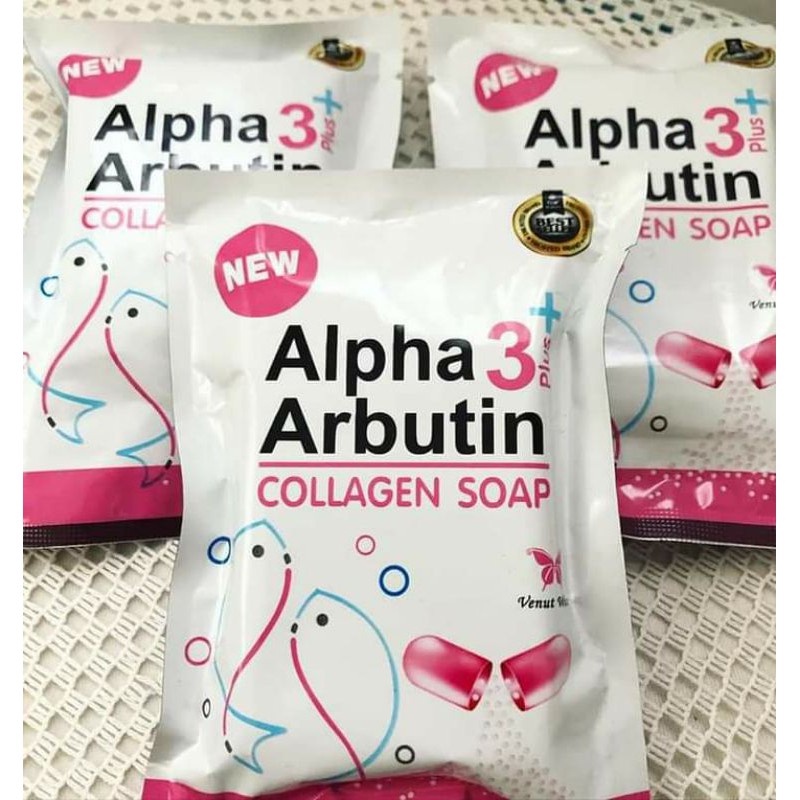 Xà Phòng kích trắng Alpha Arbutin 3+ Plus collagen soap  80g,Thái Lan,giảm mụn lưng và giảm thâm