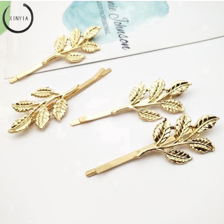 Kẹp tóc hình chiếc lá Chất liệu hợp kim sáng bóng cho nữ