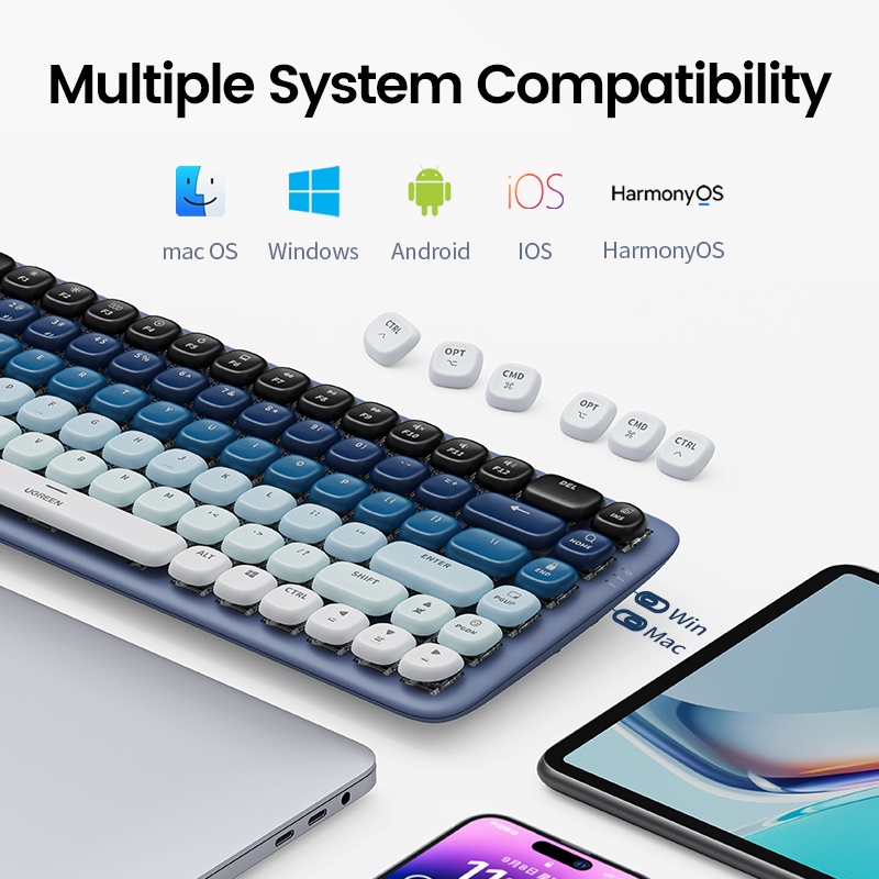 Ugreen Bàn phím cơ học Bluetooth và khả năng tương thích hệ điều hành Windows / MacOS / IOS / Android / Linux / Harmony