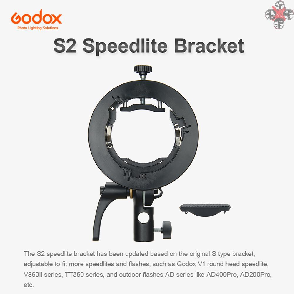 CTOY Godox S2 Portable Flash S-type Holder Speedlite Bracket with Bowens Mount for Godox V1 Serie V860II Series TT350 Series AD400Pro AD200Pro Series Speedlite Flash for Bowens Mount Flash Snoot Softbox Reflector Beauty Dish