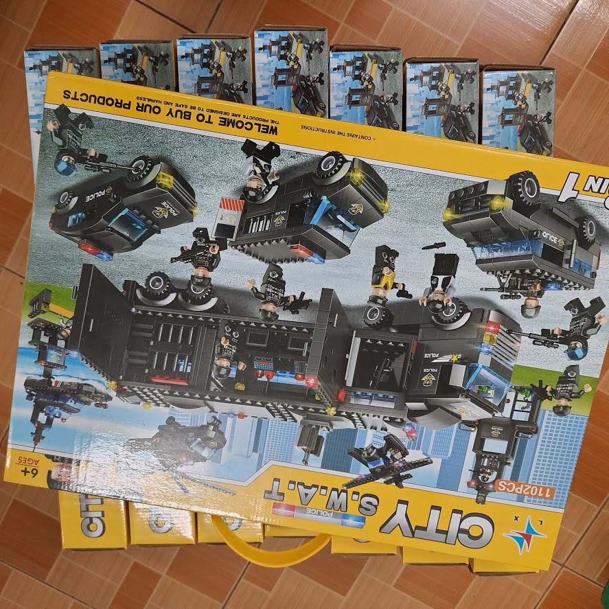 Bộ lắp ghép lego cảnh sát mô hình ô tô máy bay trực thăng 1095 chi tiết bằng nhựa cao cấp đồ chơi trẻ em