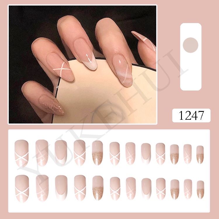 1247 bộ móng tay giả set móng giả trong suốt móng tay giả đính nơ móng tay giả dài vuông set 24 móng tay giả  móng giả thiết kế  móng tay giả kèm keo móng giả thiết kế
