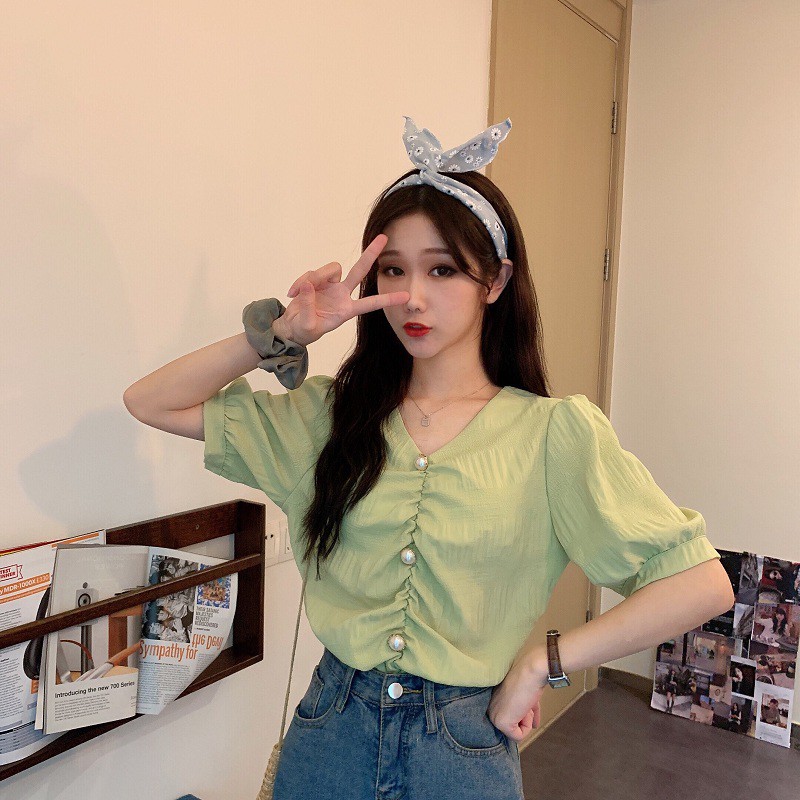 Áo sơ mi ULzzang/ Áo bánh bèo tiểu thư xếp ly Hàn quốc | BigBuy360 - bigbuy360.vn