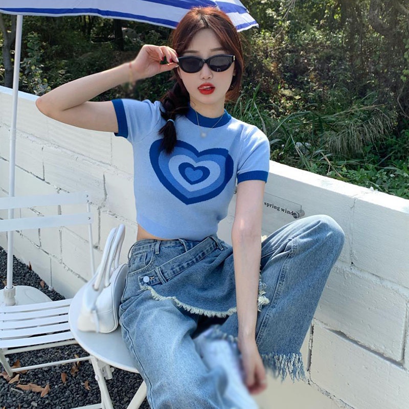 Áo Thun Dệt Kim Tay Ngắn Form Ôm Thoáng Khí Cho Nữ