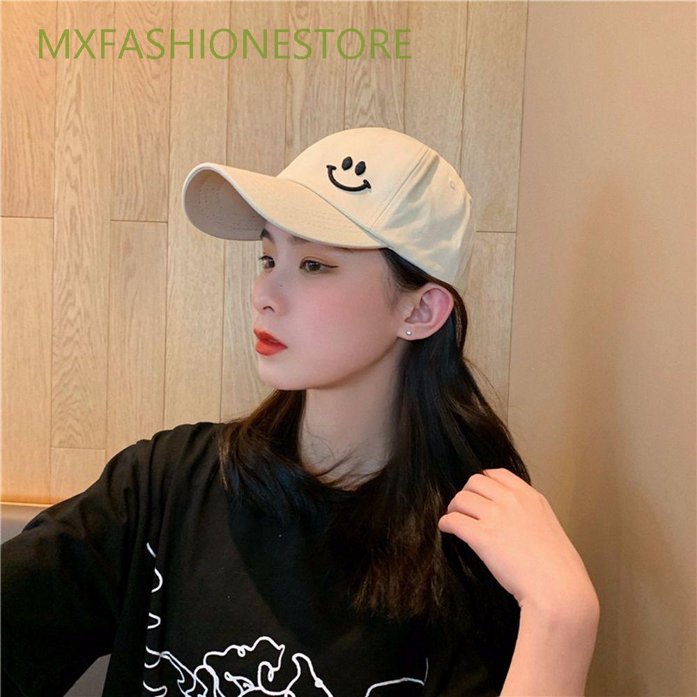 Nón lưỡi trai bằng cotton thêu hình mặt cười đơn giản