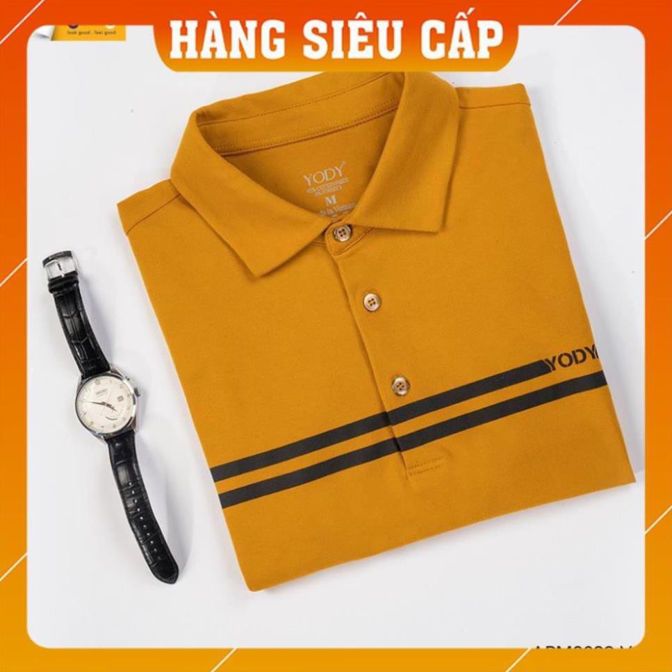 [FREESHIP - HÀNG CAO CẤP] Áo polo nam_áo thun nam_áo phông nam_áo thun nam có cổ in sọc ngang TRẮNG + VÀNG . ་