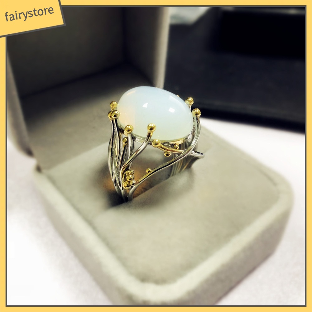 Nhẫn đính hôn đính đá topaz giả hình oval phong cách cổ điển