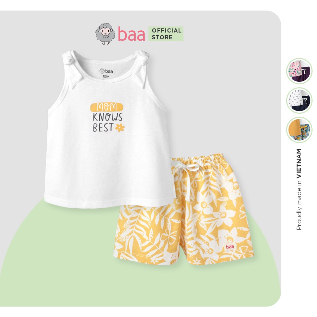 Set đồ bộ 2 dây cho bé BAA BABY cộc tay cotton họa tiết cho bé gái từ 1 tuổi - 7 tuổi - GT-DB08C-02