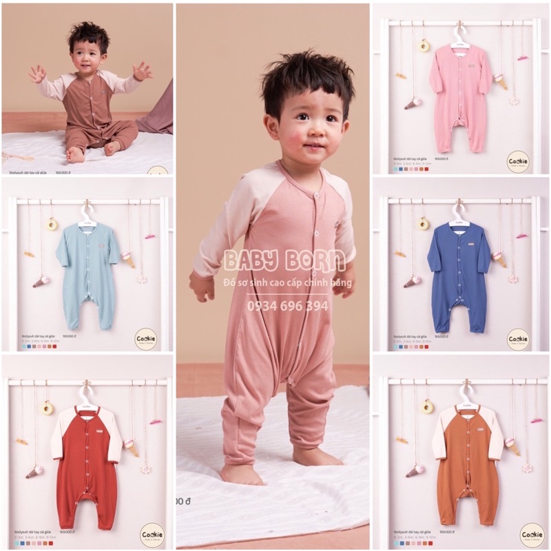 Cookie - Bodysuit không tất dài tay cài giữa cotton tăm mềm mát cho bé