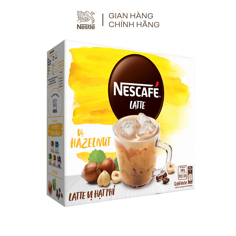 Combo 2 hộp cà phê hòa tan Nescafé bao bì mới: 1 Latte hạt phỉ + 1 Cappuccino caramel