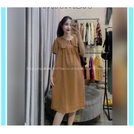 Váy Đầm Bầu Thời Trang Dáng Suông Chất Đũi Tay Ngắn Có Cổ Xinh