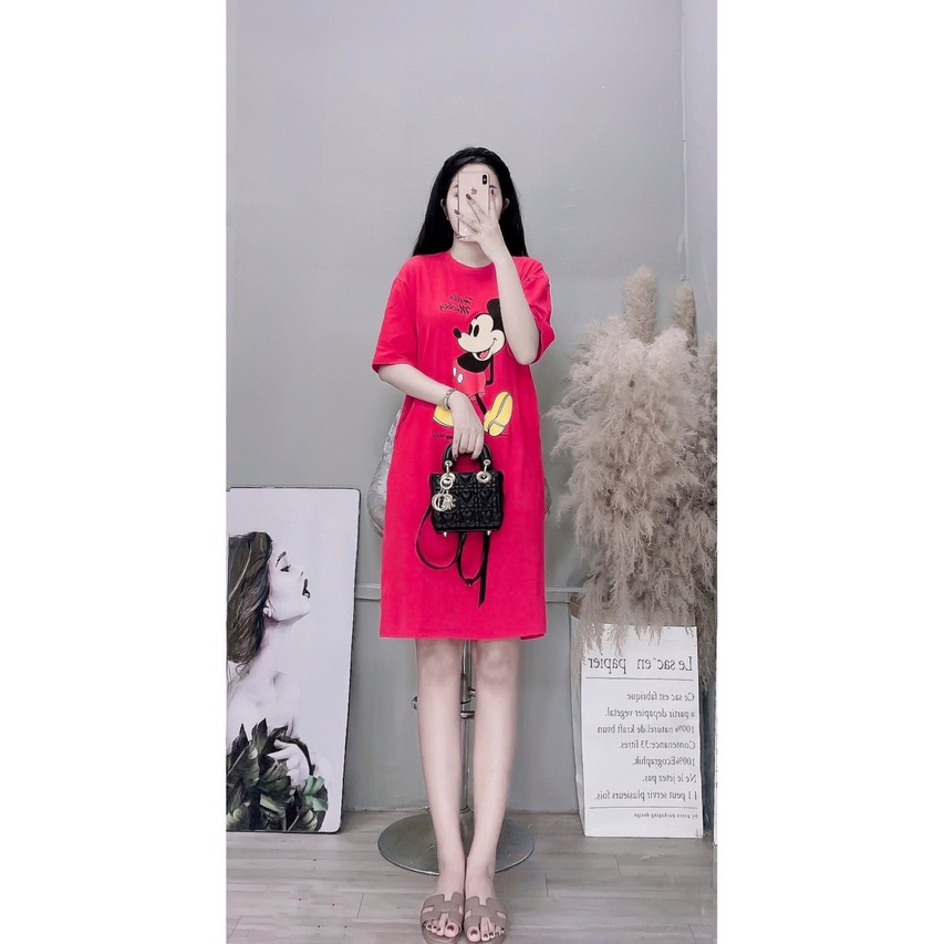 Đầm suông dài, váy suông bầu chất cotton in hình mickey | BigBuy360 - bigbuy360.vn