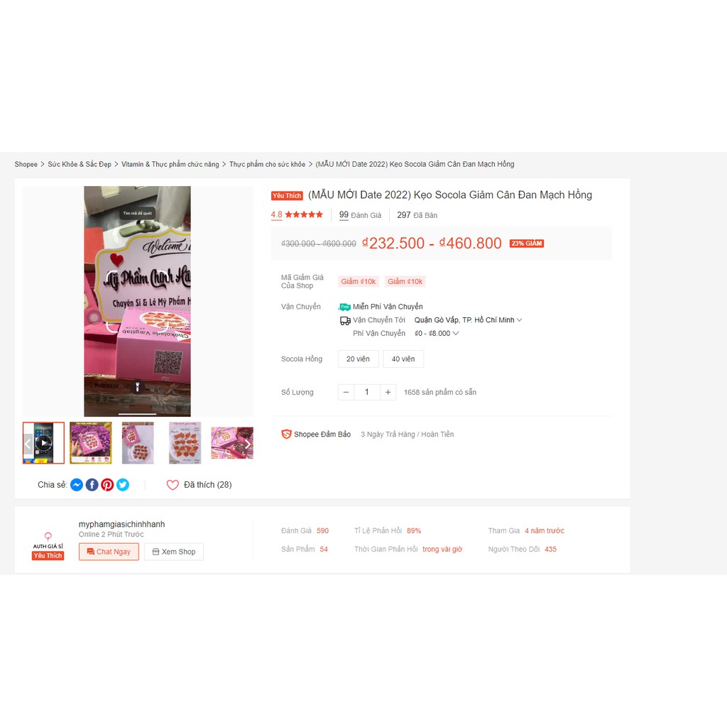 Kẹo Socola Giảm Cân Đan Mạch Hồng Full hộp 40 viên | Thế Giới Skin Care