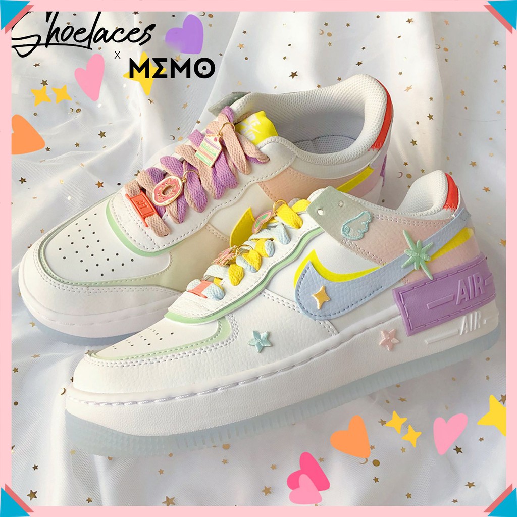 Combo Dây Giày Custom Nike Air Force 1 Low Shadow Pale Ivory Mix 4 Màu Pastel Mới