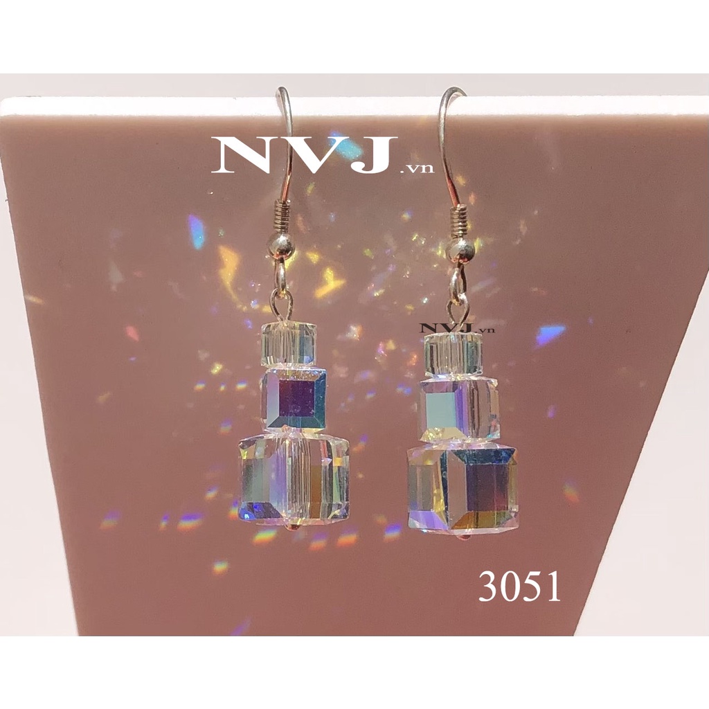 Bông tai SWAROVSKI hạt vuông pha lê Áo nhiều kiểu, size tùy chọn cao cấp sang trọng, móc bạc 925