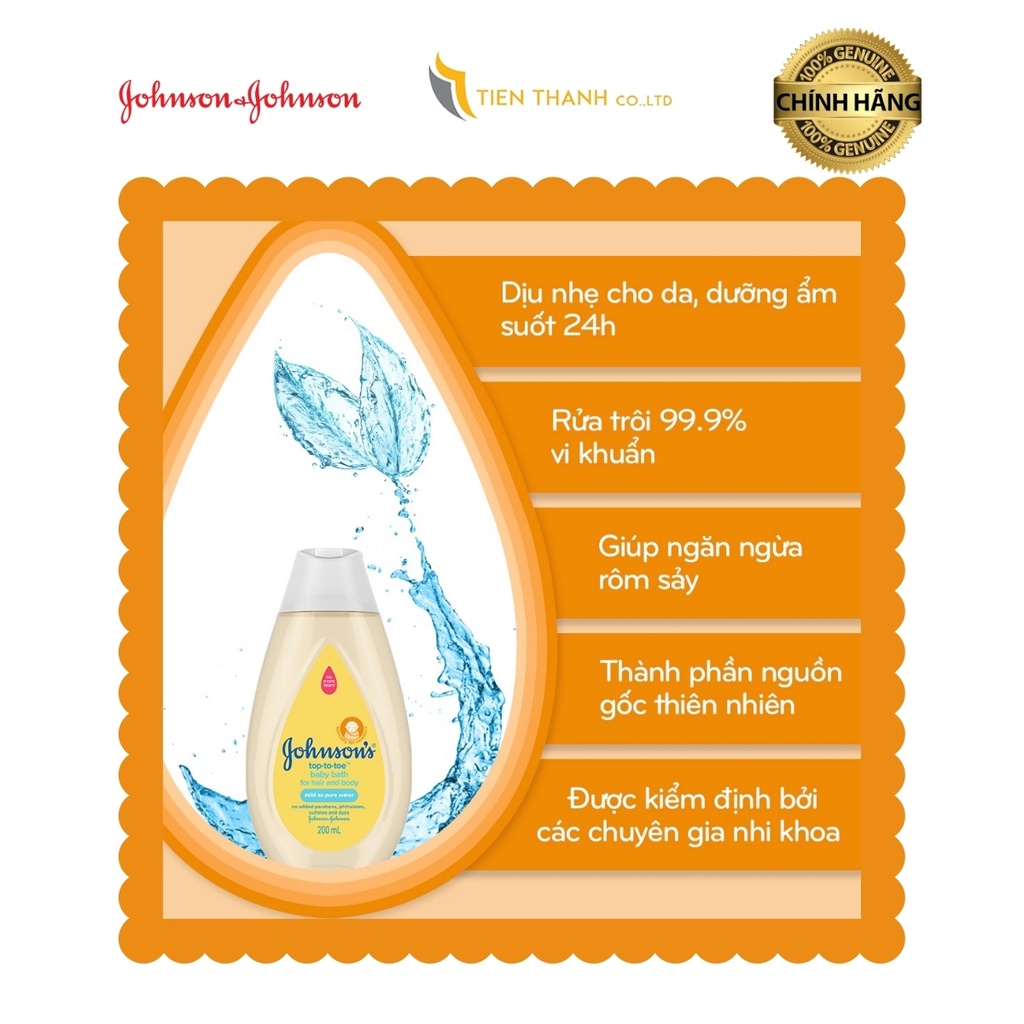 Johnson's Baby Top to toe (Sữa tắm gội toàn thân cho bé) 200ml/ 500ml -Hàng chính hãng.