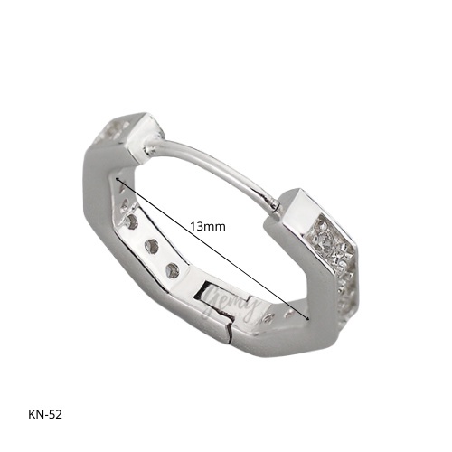Khuyên tai bạc nam hình bát giác tròn đính đá cá tính, unisex (1 chiếc) | GEMY SILVER KN52