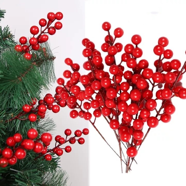 Nhánh Berry Đỏ Nhân Tạo Dùng Trang Trí Giáng Sinh