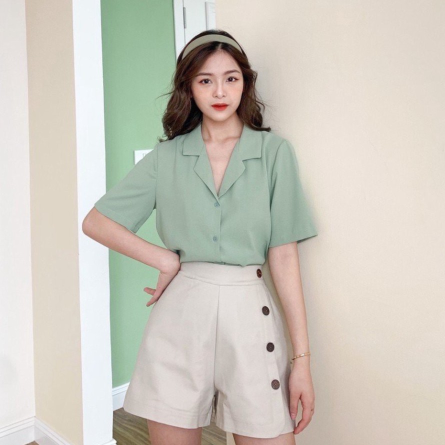 Sơ mi nữ cổ vest nhiều màu HOTHIT. Sơ mi nữ cổ vest chất thích
