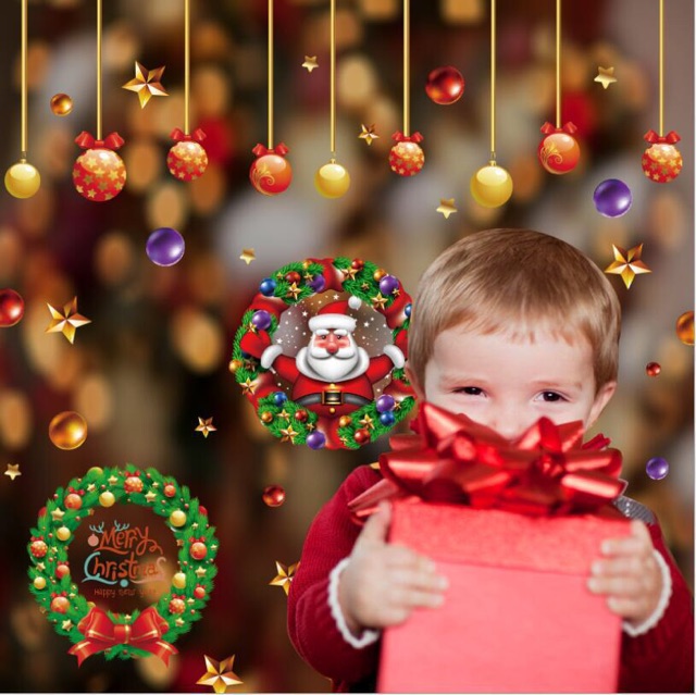 Decal trang trí noel vòng nguyệt quế ấn tượng (ánh nhũ)