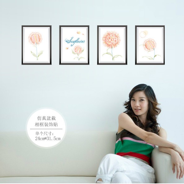 Decal trang trí tường 4 khung hoa sang trọng