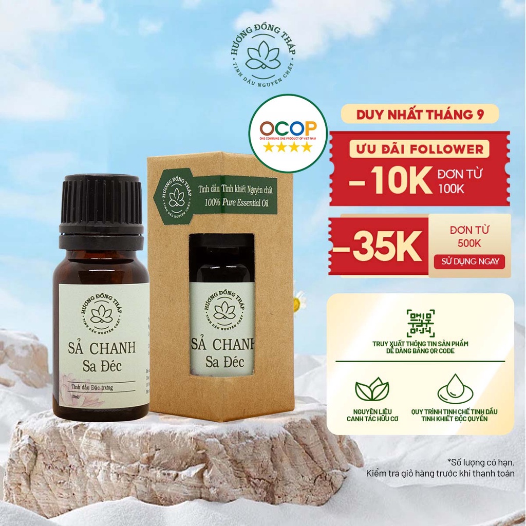 Tinh Dầu Nguyên Chất Sả Chanh Sa Đéc - Hương Đồng Tháp10, 30ml-Mùi Đậm, Thư Giãn, Xua Đuổi Côn Trùng Hiệu Quả