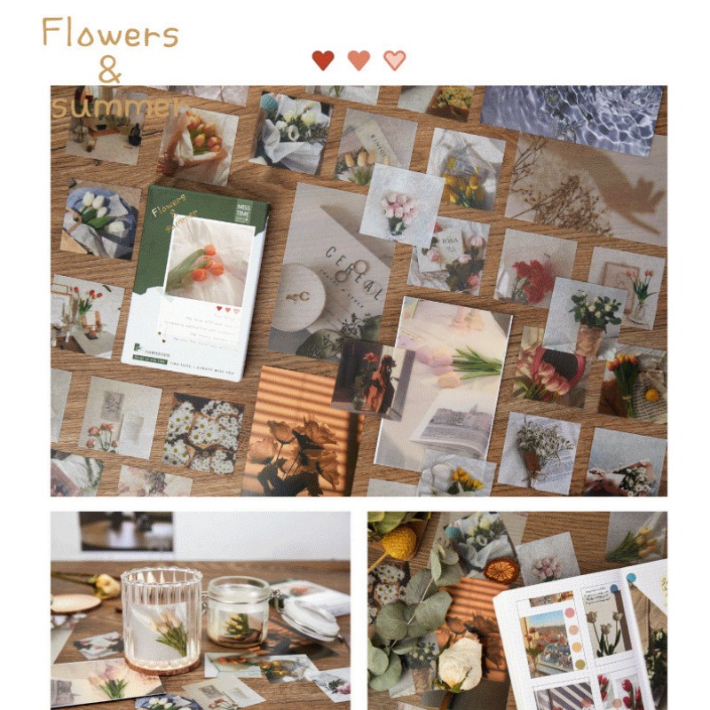 Hộp 55 sticker washi vintage style trang trí sổ, làm journal