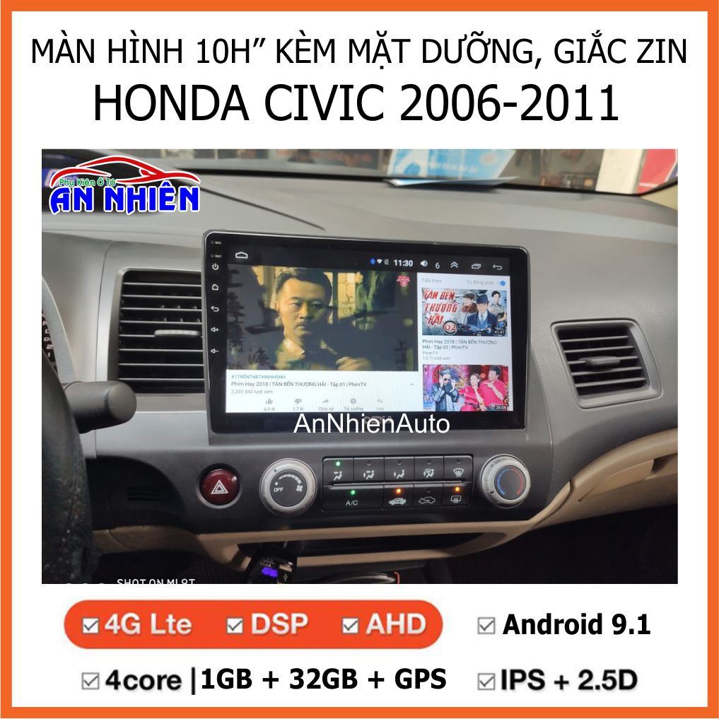 Màn Hình Android 10 inch Cho Xe CIVIC 2006-2011 - Đầu DVD Chạy Android Kèm Mặt Dưỡng Giắc Zin Cho Honda Civic