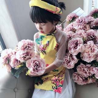 Áo dài cách tân hiện đại pha tay kèm váy và mấn siêu cho bé gái 9 -19kg