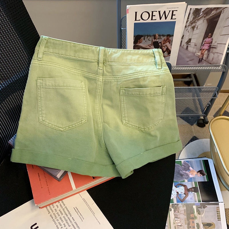 Quần Short Denim Màu Sắc Gradient Lưng Cao Thời Trang Mùa Hè Phong Cách Hàn Quốc