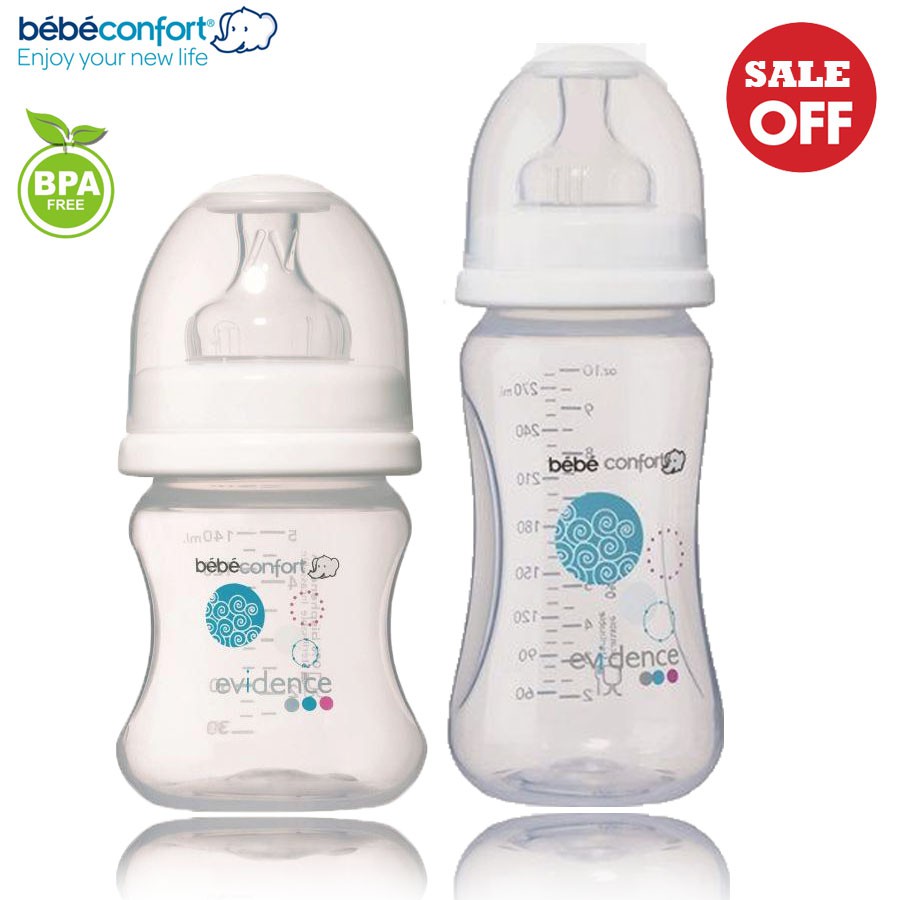 Bình sữa cho bé sơ sinh chống sặc cổ rộng BebeConfort Evidence 140ml &amp; 270ml