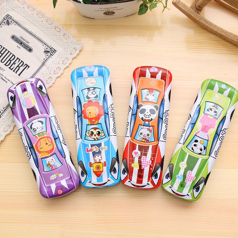 Hộp đựng bút hình ô tô 2 ngăn bằng kim loại cho bé đồ dùng học tập