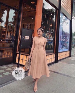 Đầm thun gân đan dây xoè