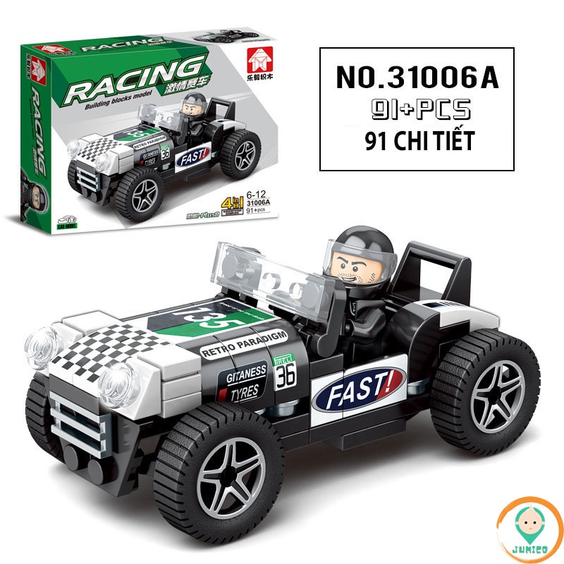 Đồ chơi xếp hình lắp ráp mô hình ô tô đua cho bé trai bé gái thông minh sáng tạo JUMICO LO