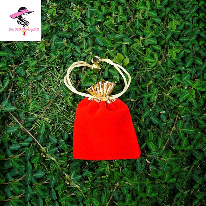 HÀNG ĐẸP - Túi Nhung Màu Đỏ Có Dây Rút Để Đựng Vòng, Trang Sức, Đồ Thanh Tẩy