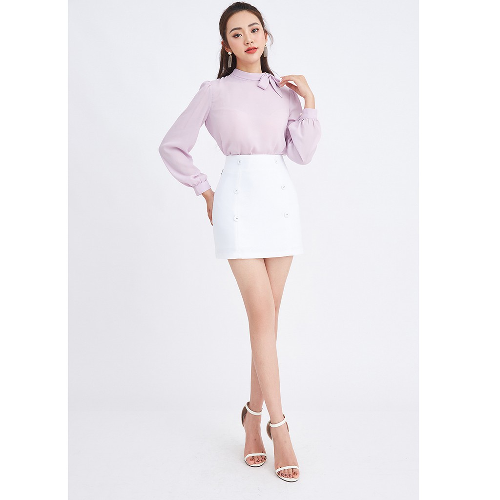 Chân váy chữ A ngắn 92WEAR 2 màu, đủ size, đính cúc trang trí JAA1216