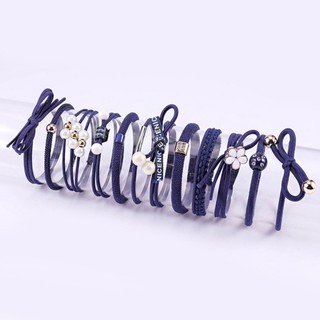 Set 12 thun cột tóc Hàn Quốc dễ thương - Gồm hộp (Xanh hải quân)