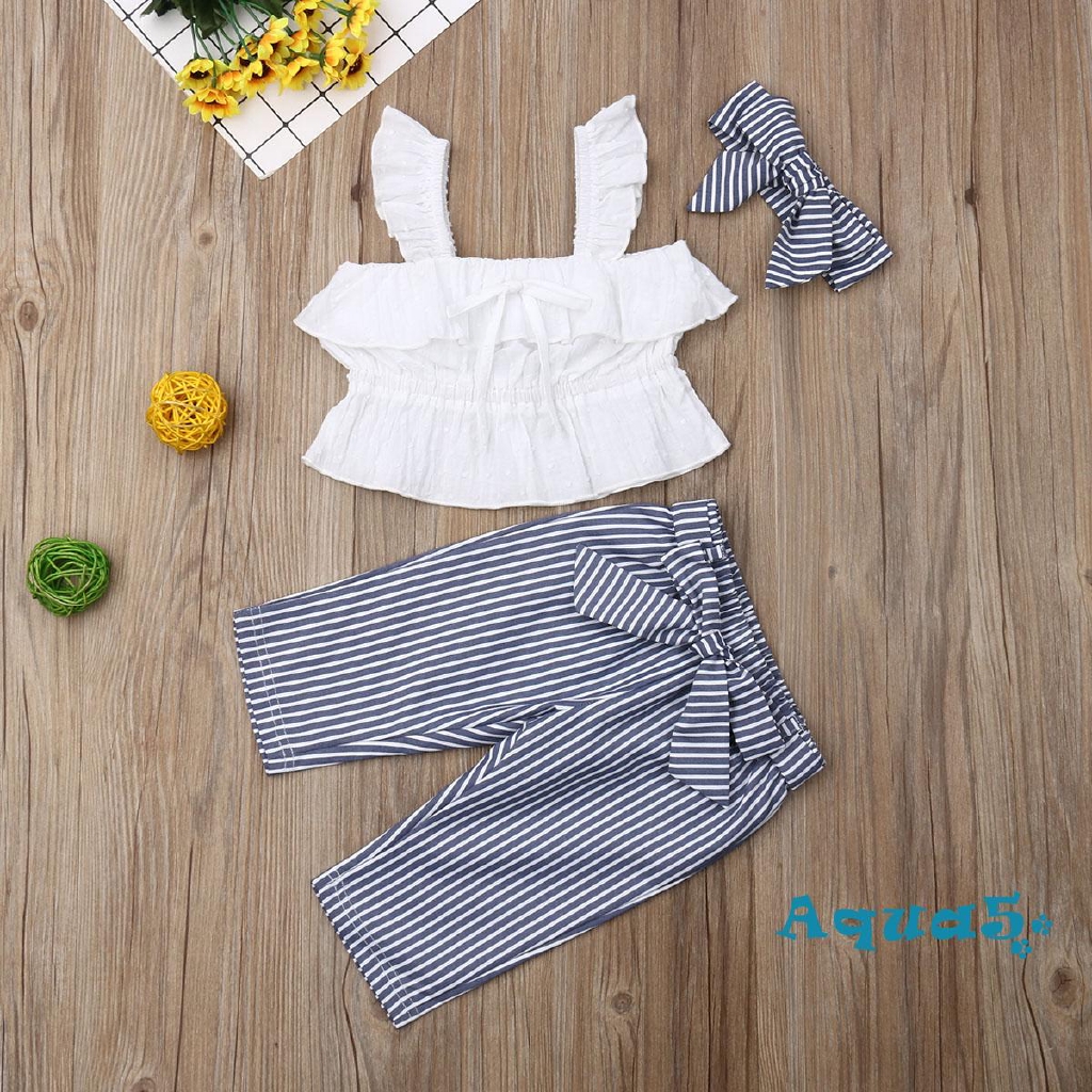 Set áo thun ba lỗ phối quần dài kẻ sọc đáng yêu cho bé gái