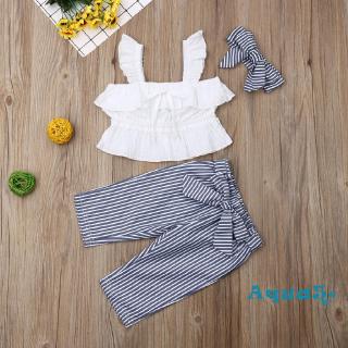 Set áo thun ba lỗ phối quần dài kẻ sọc đáng yêu cho bé gái
