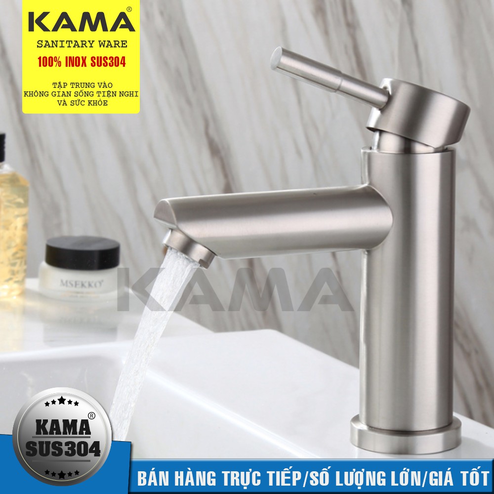 Vòi chậu lavabo nóng lạnh KAMA VC02 Inox 304 - Bảo hành 12 tháng