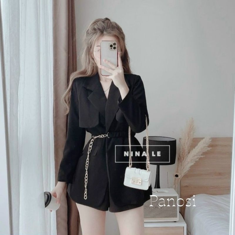 Áo blazer nữ 2 lớp áo vest phối đai xích kiểu dáng hàn quốc sang chảnh - Mã A620