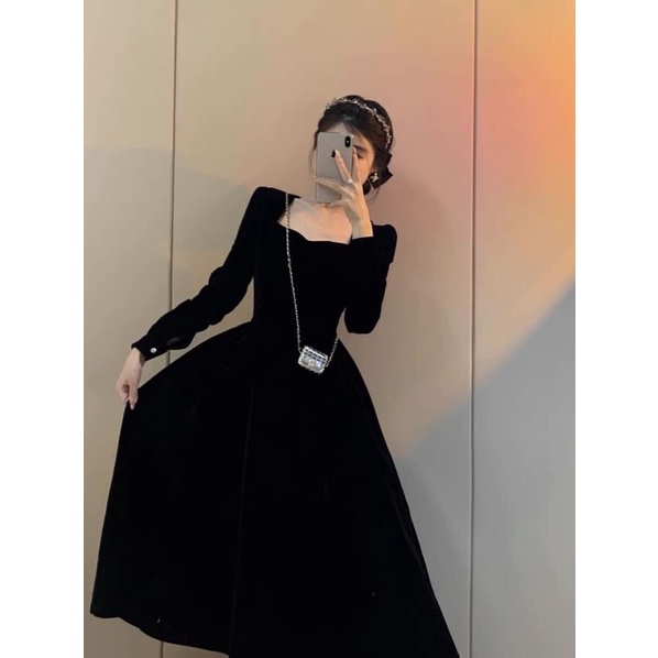 Váy nhung xếp li hông vintage lên dáng cực chuẩn màu đỏ đô