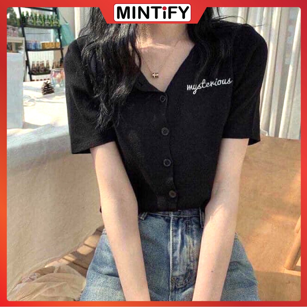 Áo thun gân Kiểu nữ croptop_áo thun cài cúc siêu cute _Hàng có sẵn