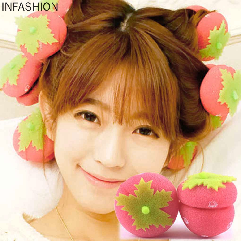 Bộ 6 dụng cụ uốn tóc hình tròn màu hồng bằng mút mềm mại tiện dụng cho nữ