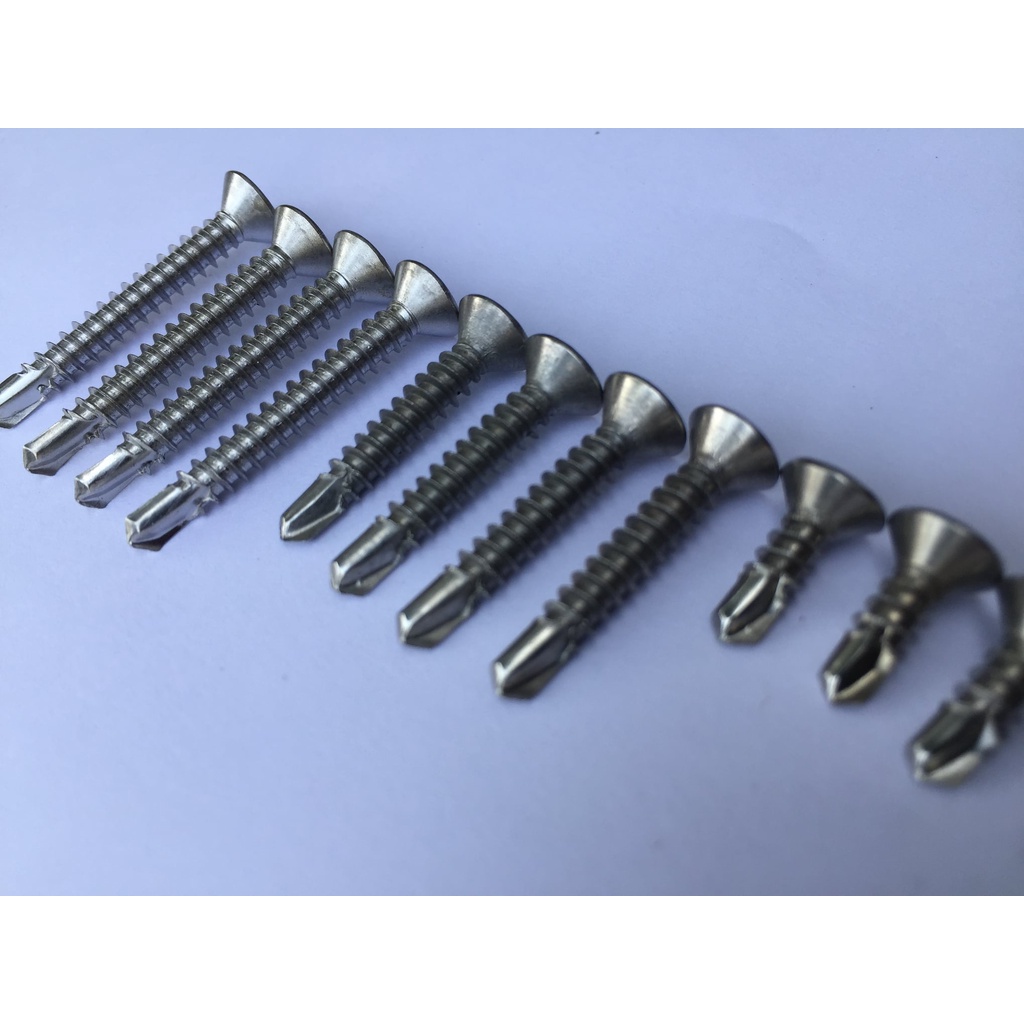 Vít chìm, vít tự khoan inox 304 đầu bằng các cỡ set 100gr