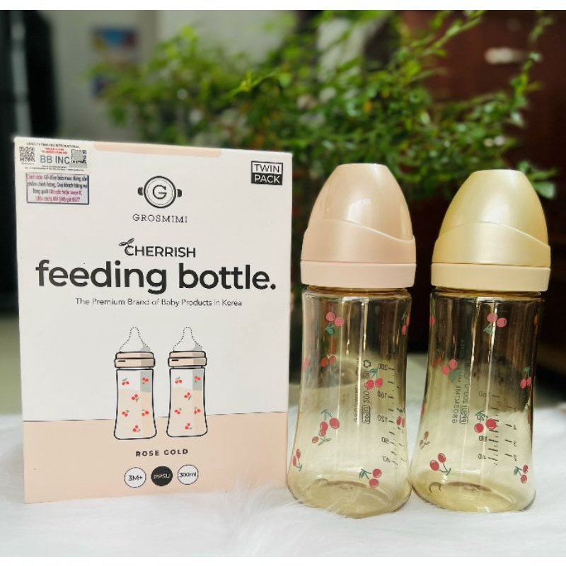Bình sữa Grosmimi x Dottodot - Dot to dot Cherry nội địa Hàn cho bé size 200ml - 300ml